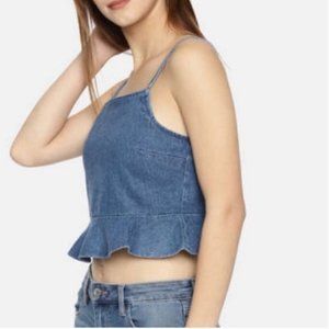 American Eagle Denim Blue Smocked Ruffle Peplum Bustier Crop Top Size S